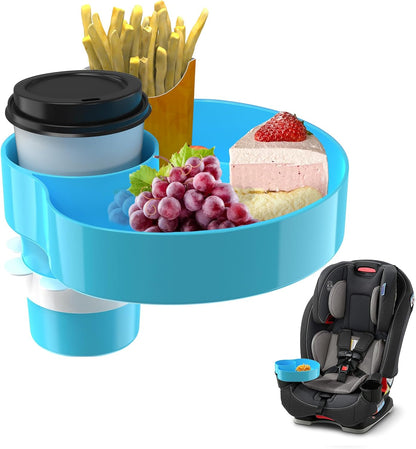 [2 Packs Blue & Pink] Kids Car Seat Tray, Travel Tray with Cup Holder for Toddler Baby, Kids Car Seat Food Snack Organizer for Road Trip, Stroller snack Organizer Travel Must Haves Toddler Must Haves