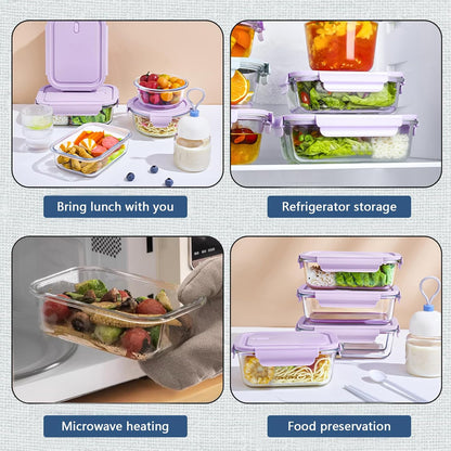 6 Pieces Rectangle Glass Food Storage Containers with Lids, Meal Prep Containers for Food Storage, BPA Free & Leak Proof (3 lids & 3 Containers) 13.9oz, 24oz, 35oz (Pink)