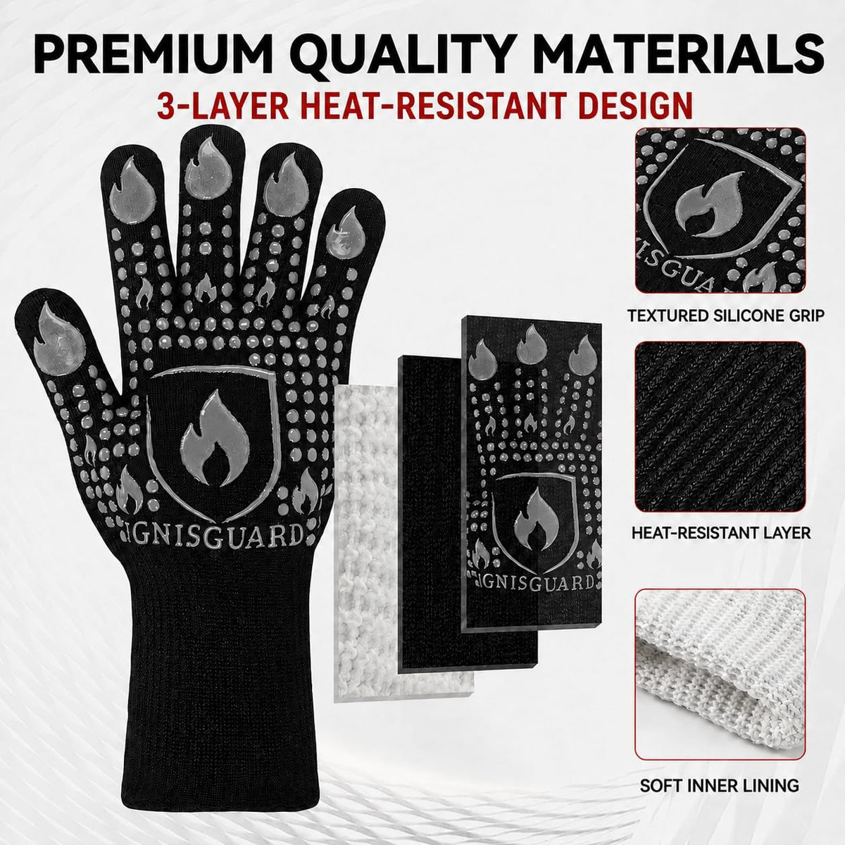 BBQ & Grill Gloves, Oven Gloves Heat Resistant, 1 Pair, Red (L)