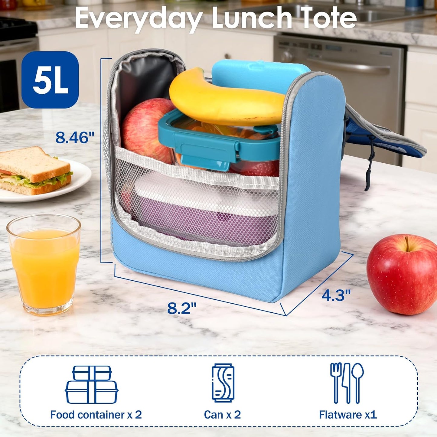 Genteen Kids Lunch Box, Insulated Lunch Bag for Kids, Toddler, Girl, and Boy; Holds Lunch Box, Water Bottle, & Snacks; Easy-Clean Water-Resistant Fabric & Multiple Zippered Pockets (Yellow Blue)