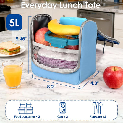 Genteen Kids Lunch Box, Insulated Lunch Bag for Kids, Toddler, Girl, and Boy; Holds Lunch Box, Water Bottle, & Snacks; Easy-Clean Water-Resistant Fabric & Multiple Zippered Pockets (Yellow Blue)