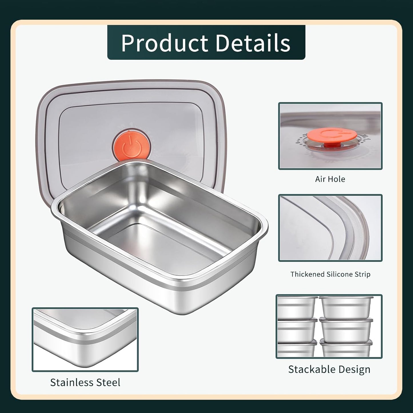 GIUOIDUO stainless steelFood Storage Containers setsstorage box with lidfreezer FrozenKitchen tray with lidOven plateSide dish plate Freezer & Dishwasher Safe