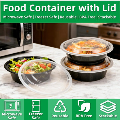 Meal Prep Containers Reusable 10 Pack-28 oz Food Storage Containers with Lids To Go Food Containers Takeout, Microwave Dishwasher Freezer Safe, Stackable, BPA Free, Plastic (Black)
