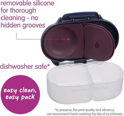b.box Snack Box 2-Pack - Leak Proof Mini Bento Box for Kids & Toddlers, 2 Compartment Snack Containers for Kids, Dishwasher Safe, BPA-Free, PFAS-Free, Ages 4mo+, 1 3/4 Cup Each (Strawberry + Lilac)