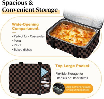 Coobiiya Insulated Casserole Carrier,Lasagna Lugger Tote Keeps Food Hot or Cold,Thermal Lunch Bag Warmer & Cooler Carrier Bag,Portable Tote Bag Fits 9" x 13" Baking Dish for Picnic and Cookout