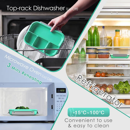 WHALEHOUSE Bento Lunch Box, 1300ML 4 Compartments Meal Prep Container with Utensil, Airtight Food Storage Container with Snap Locking Lids, Microwave/Dishwasher/Freezer Safe, On the Go