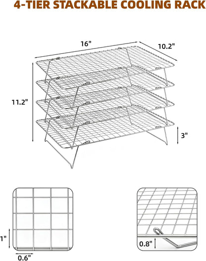 Cooling Rack 16"x10", 3-Tier Stackable & Collapsible Cooling Racks