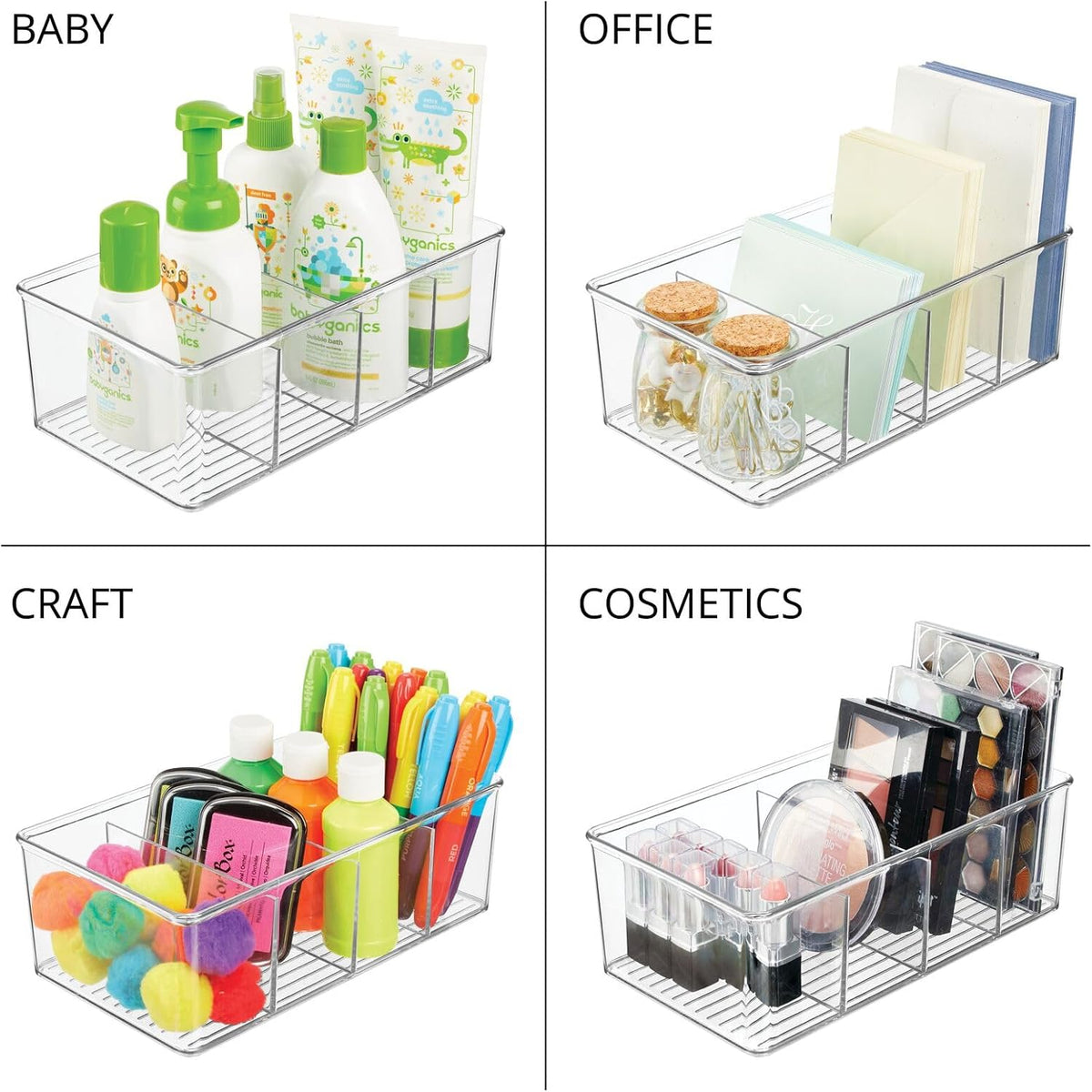 mDesign Plastic Divided Bin Storage Containers - Perfect for Fridge, Cabinet, Pantry, and Home Organization - Clear - Refrigerator Organizers - Ligne Collection - 2 Pack, Clear