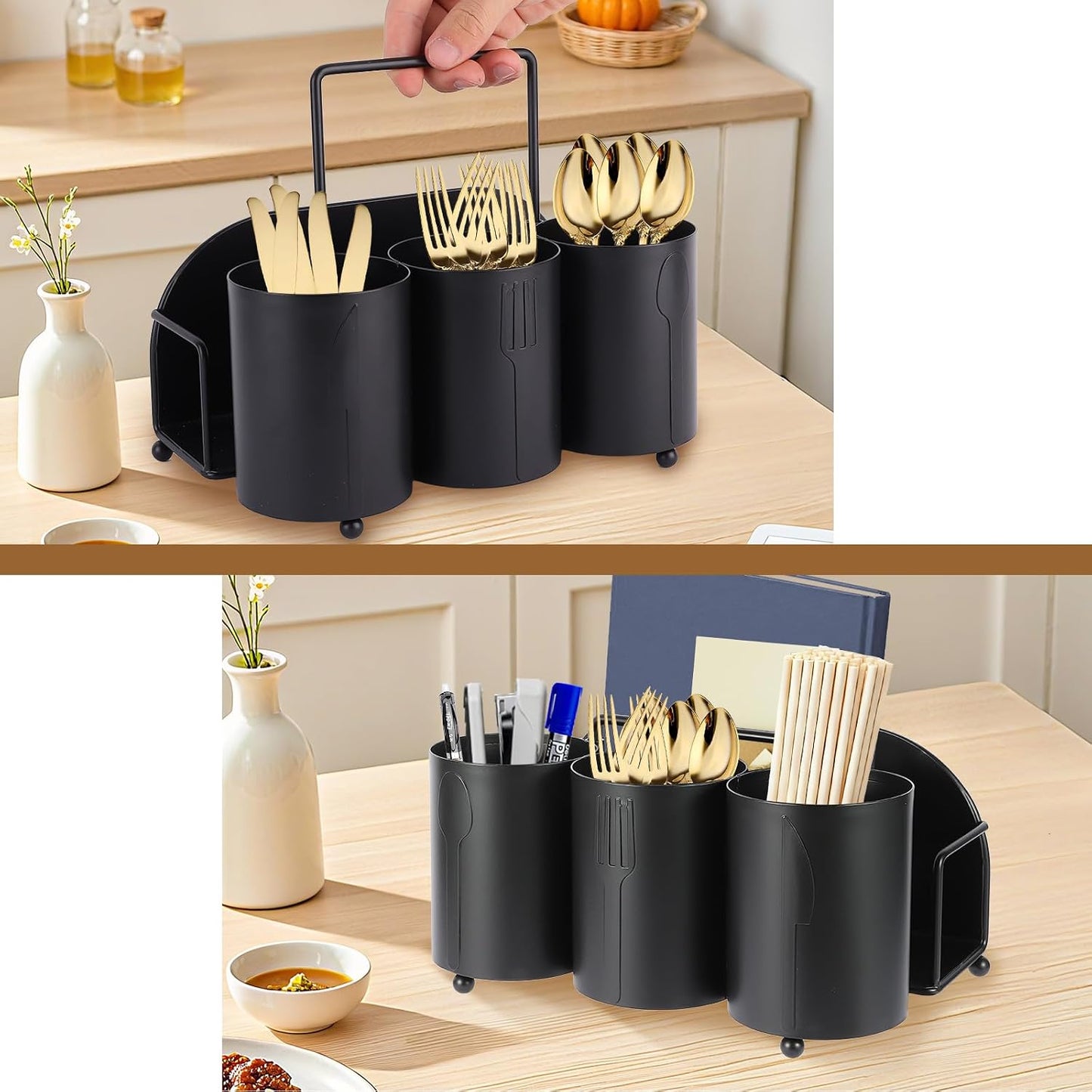NelyBet Utensil Caddy Silverware Holder Fork Spoon Napkin Paper Plate Organizer Metal Utensil Holder Cutlery Flatware Organizers for Party Kitchen Countertop Camping Picnic - Black Mesh