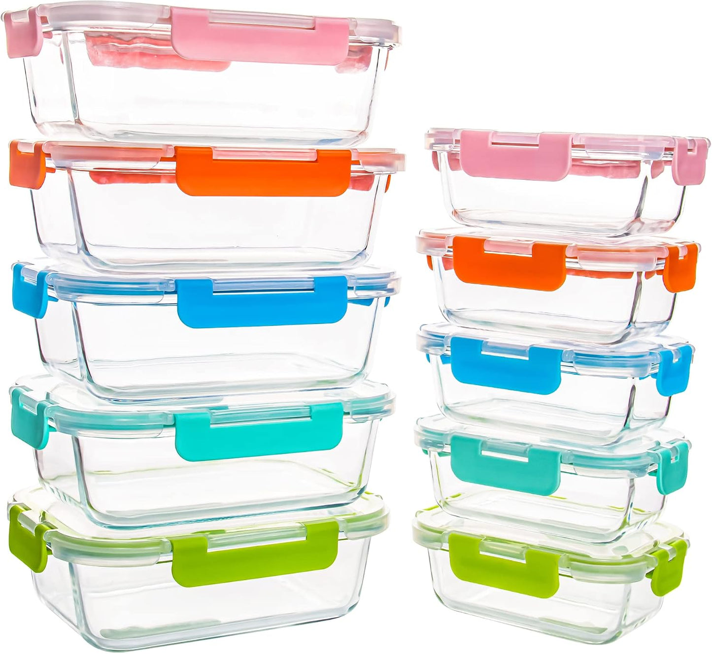 10 Pack Glass Food Storage Containers, Glass Meal Prep Containers with Lids Leak Proof, Microwave & Freezer Safe (34oz & 12oz)