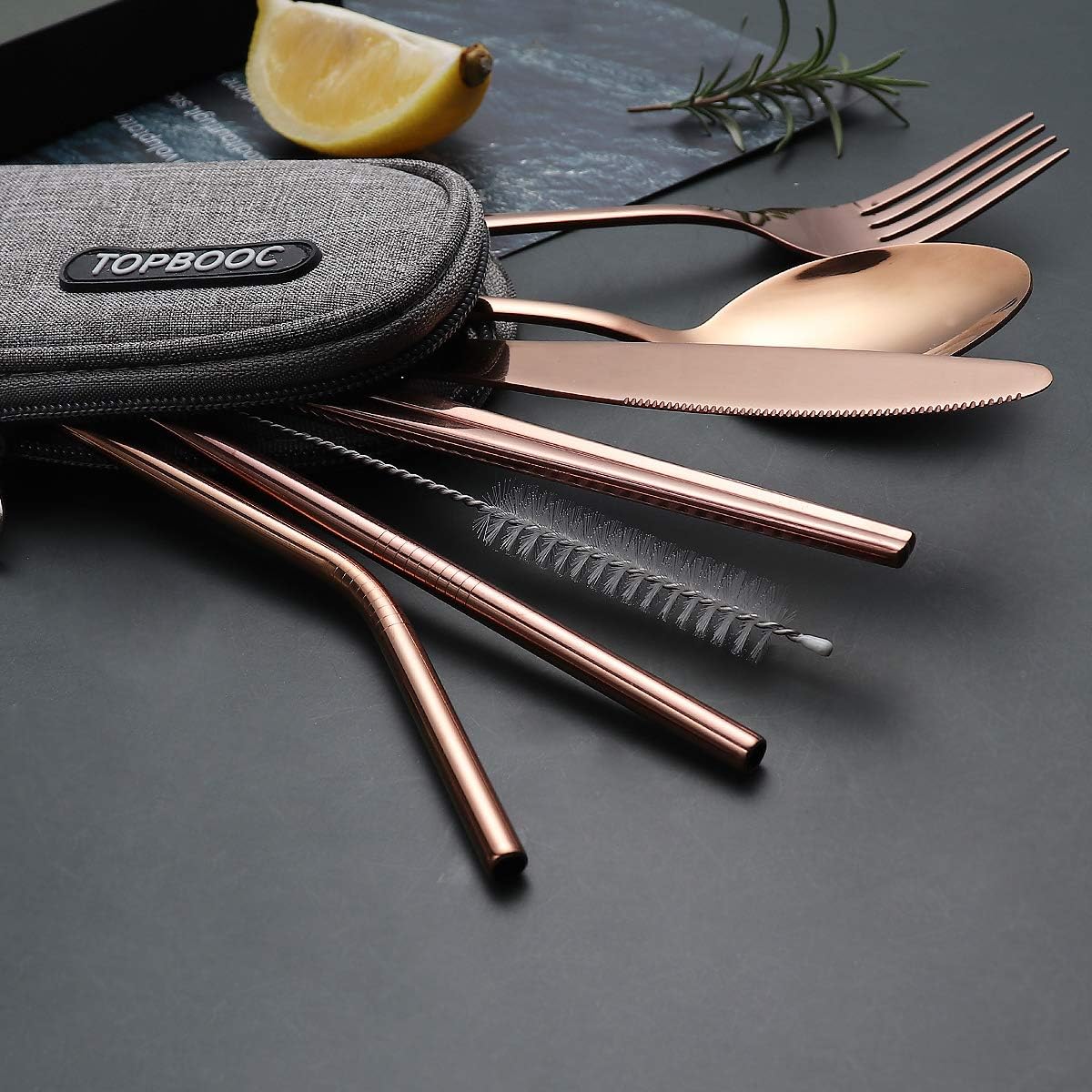Portable Stainless Steel Flatware Set, Travel Camping Cutlery Set, Portable Utensil Travel Silverware Dinnerware Set with a Waterproof Case (Pink)