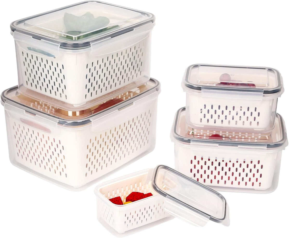 3 PCS Fruit Storage Containers for Fridge Food Berry Storage Container Set with Removable Strainer Lid Berries Container for Fridge BPA-Free Plastic Crisper for Long-Term Freshness