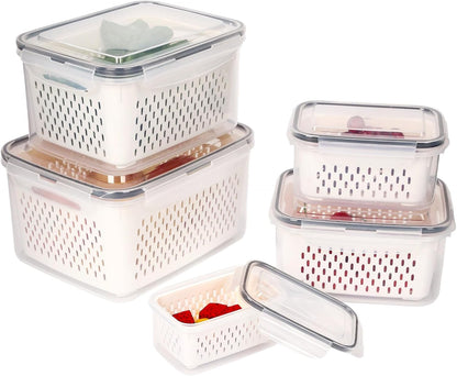 3 PCS Fruit Storage Containers for Fridge Food Berry Storage Container Set with Removable Strainer Lid Berries Container for Fridge BPA-Free Plastic Crisper for Long-Term Freshness