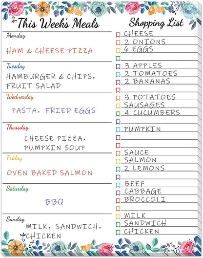 Fancy Land Weekly Meal Planner - Floral Magnetic Notepads for Refrigerator Meal Planning Pad with Tear Off Grocery List 52 weeks 7” X 9”