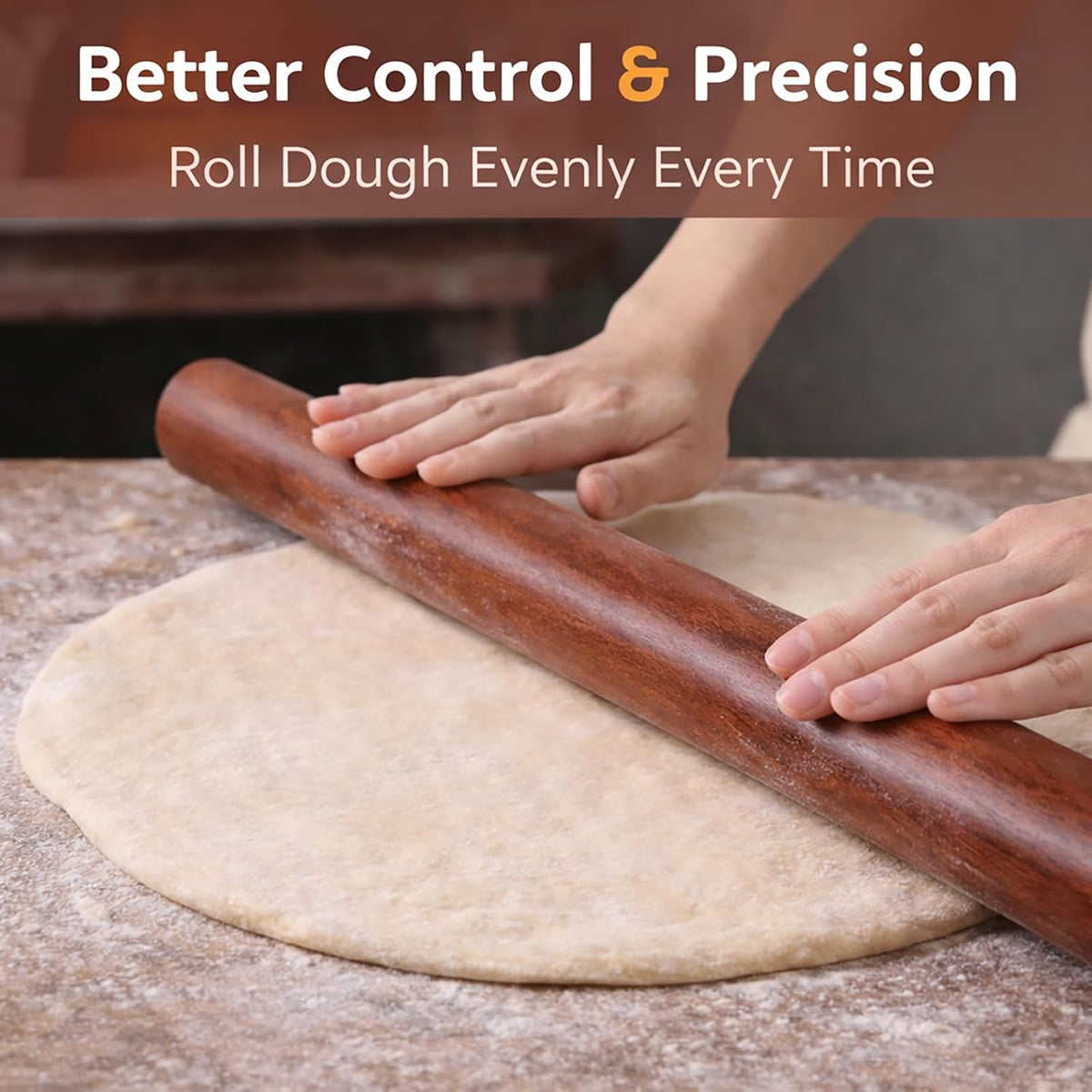 17 Inch French Rolling Pin, Wooden Dough Roller for Baking, Solid Wood Tapered Rolling Pin for Pizza, Pie Crust, Cookies, Pastry, Non-Stick, Easy Control Kitchen Baking Tool, Beech Wood