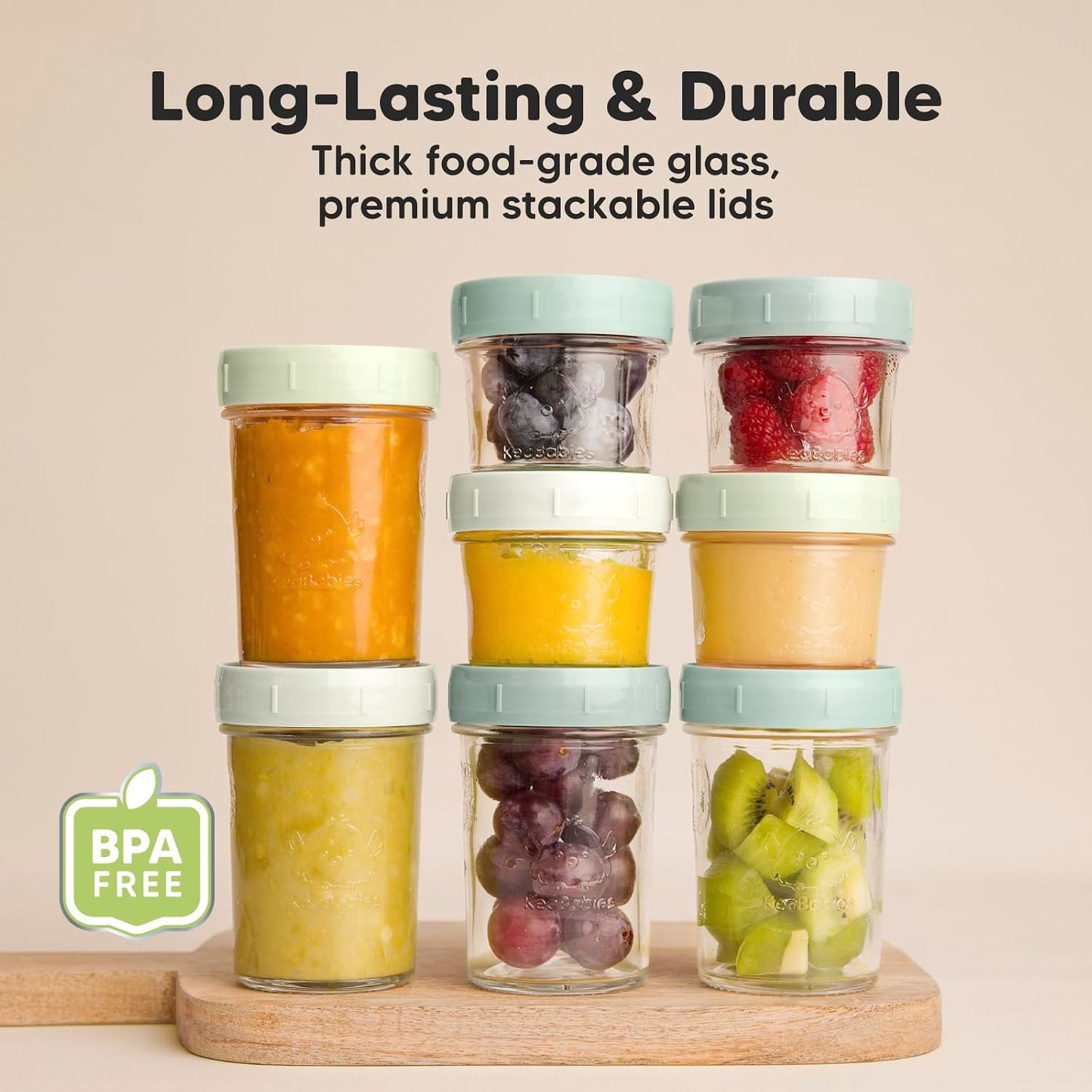KeaBabies 12pk 4oz Glass Baby Food Containers with Lids - Leak-Proof, Microwavable Small Glass Jars, Baby Purees & Toddler Snack Storage Containers, BPA-Free, Dishwasher & Freezer Safe (Musk Dusk)