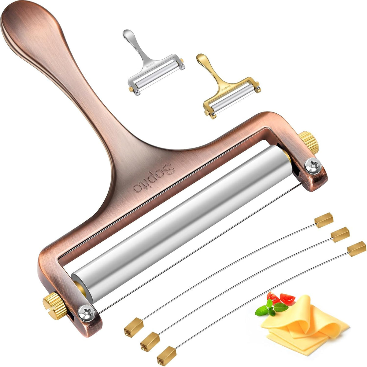 Sopito Cheese Slicer with 3 Extra Stainless Steel Wires, Silver