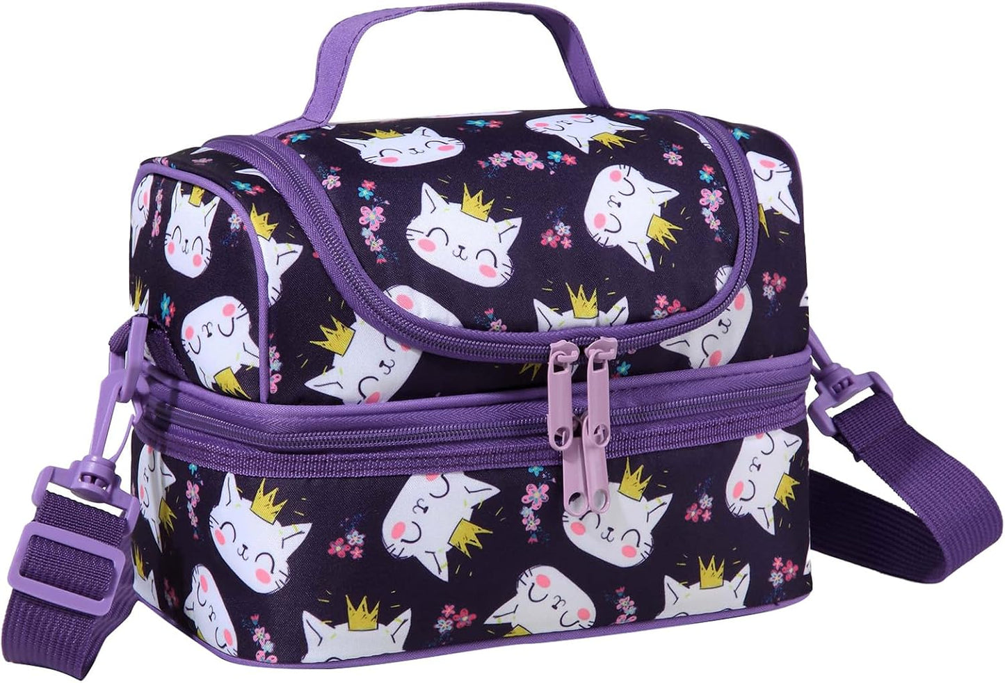 Lunch Bag for Girls,ChaseChic Insulated Lightweight Lunch Boxes for Kids Boys Dual Compartment Lunch Organizer Leak-Proof Cooler Bag with Detachable Adjustable Shoulder Strap,Purple Butterflies