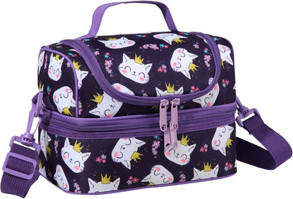 Lunch Bag for Girls,ChaseChic Insulated Lightweight Lunch Boxes for Kids Boys Dual Compartment Lunch Organizer Leak-Proof Cooler Bag with Detachable Adjustable Shoulder Strap,Purple Butterflies