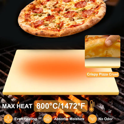 Rectangular Pizza Stone Kits 4PCS 12"x15",Cordierite Baking Stone for Grill & Oven,Cutter Rocker Stainless Steel &10pcs Cooking Paper and Peel Paddle-Durable and Pizza Oven Accessories