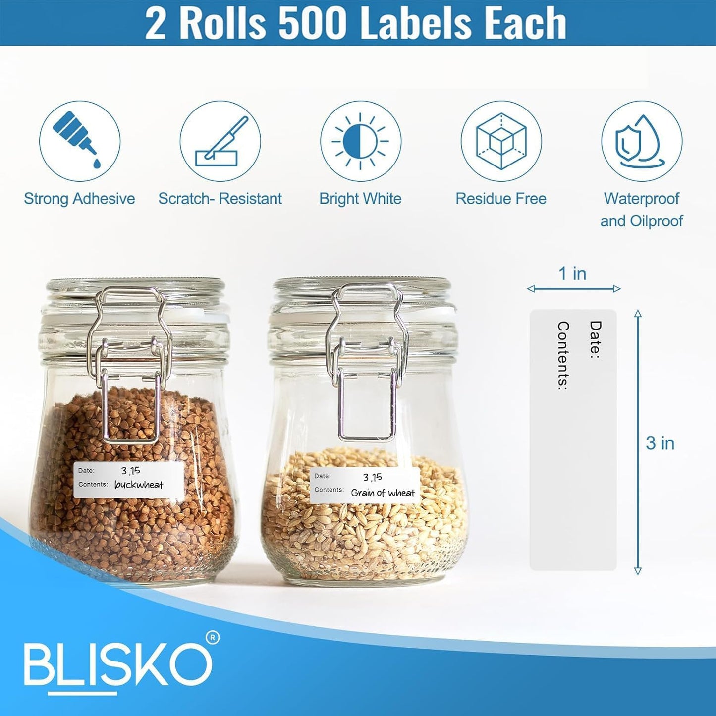 500 Pcs Freezer Labels, 1 x 3 Inch Refrigerator Food Label Stickers, No Residue, Easy Peel Off, Water & Oil Resistant, Labels for Food, Freezer Bags, Jars, and Containers
