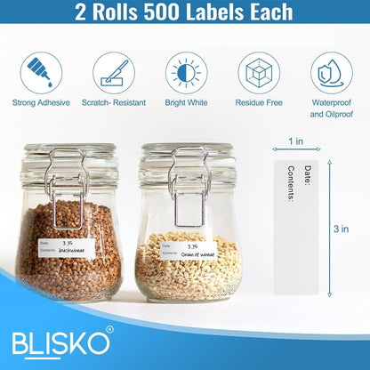 500 Pcs Freezer Labels, 1 x 3 Inch Refrigerator Food Label Stickers, No Residue, Easy Peel Off, Water & Oil Resistant, Labels for Food, Freezer Bags, Jars, and Containers