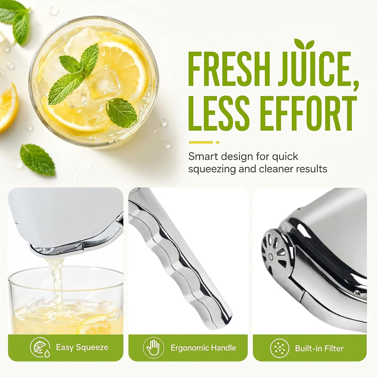 Stainless Steel Lemon Squeezer, Hand Press Citrus Juicer for Lime & Orange
