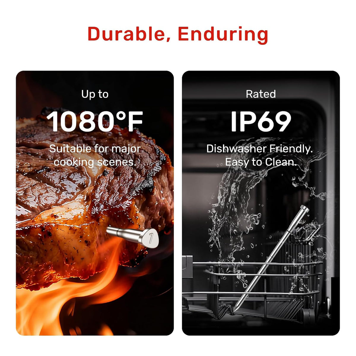 Wireless Meat Thermometer, WiFi & Bluetooth, Smart Base, 2 Probes