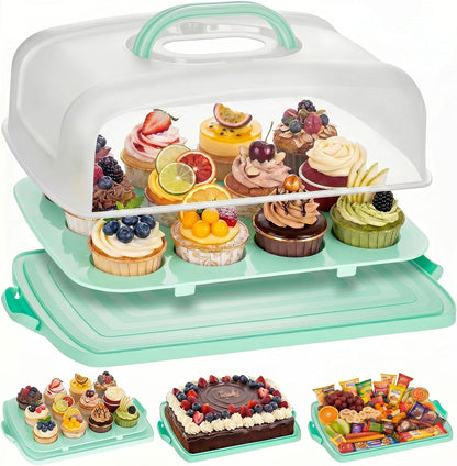 VGOODALL Cake Carrier with Lid and Handle, 12 Capacity Cupcake Holder for Muffin Pies Candies Fruits Snacks Desserts, Perfect for Sheet Cakes, Dishwasher Safe