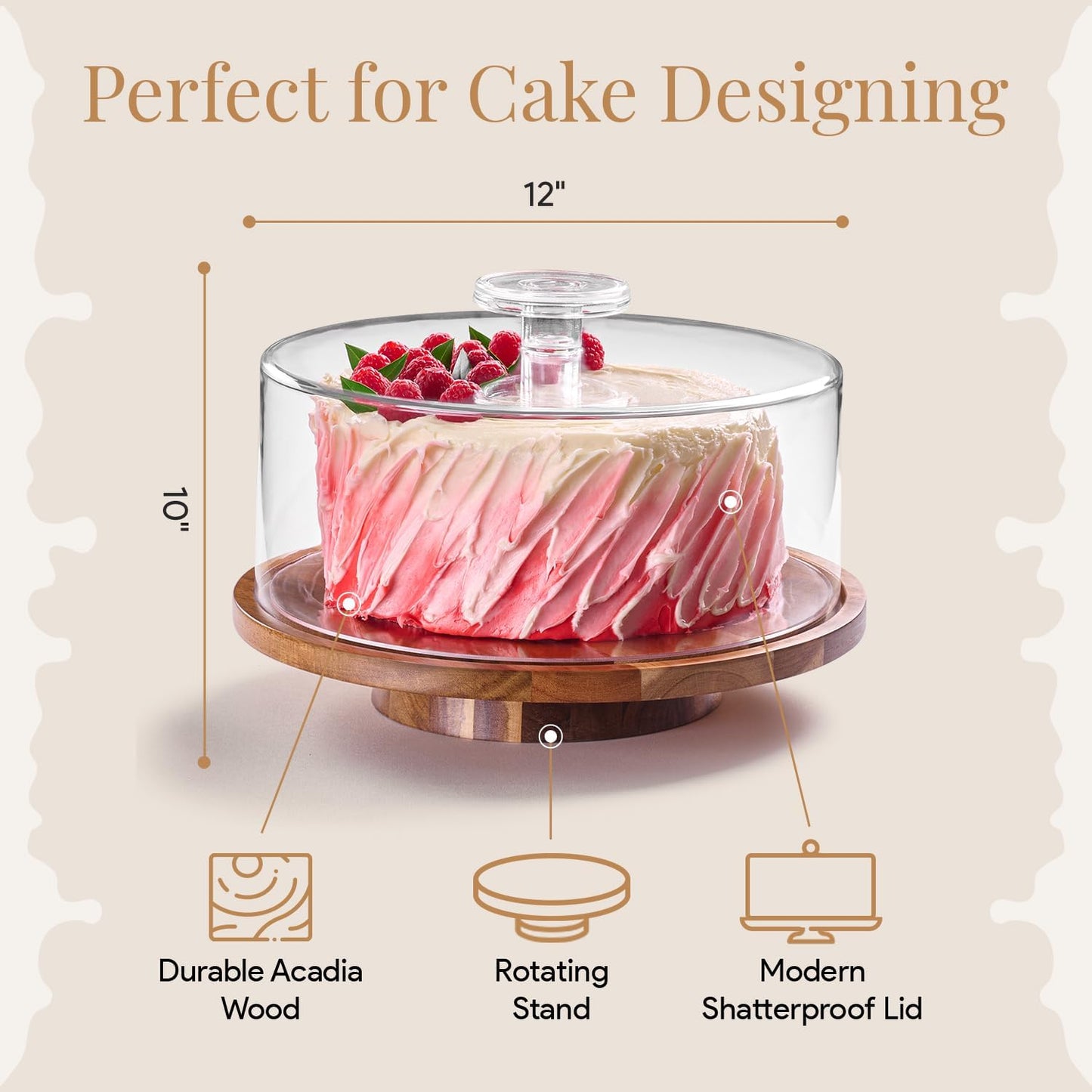 HOMESPHERE Acacia Wood Cake Stand with Lid - Cake Stand with Dome,12in Round Cake Holder, 2-in-1 Dessert Table Display Set & Charcuterie Board for Cheese, Chips & Dips, Fruit Platter, Large Acrylic Cake Dome Cover