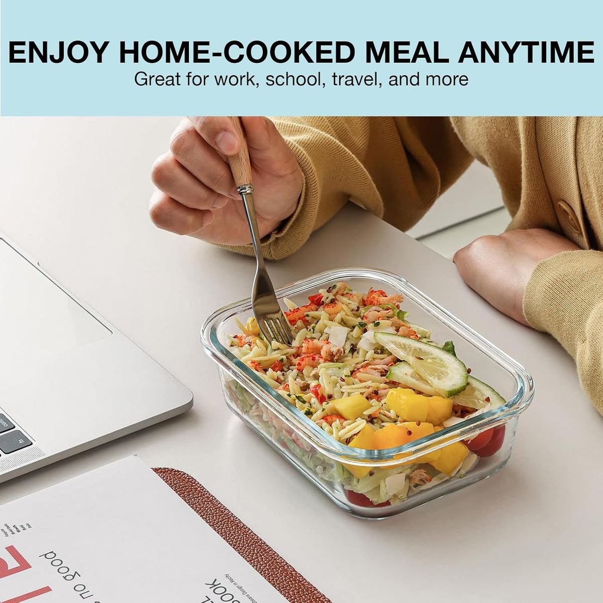 5Pack (32oz-3 Compartments with Lunch Bag) Glass Food Storage Containers with Lids for Kitchen Meal Prep, Fridge Organization, Lunch Box