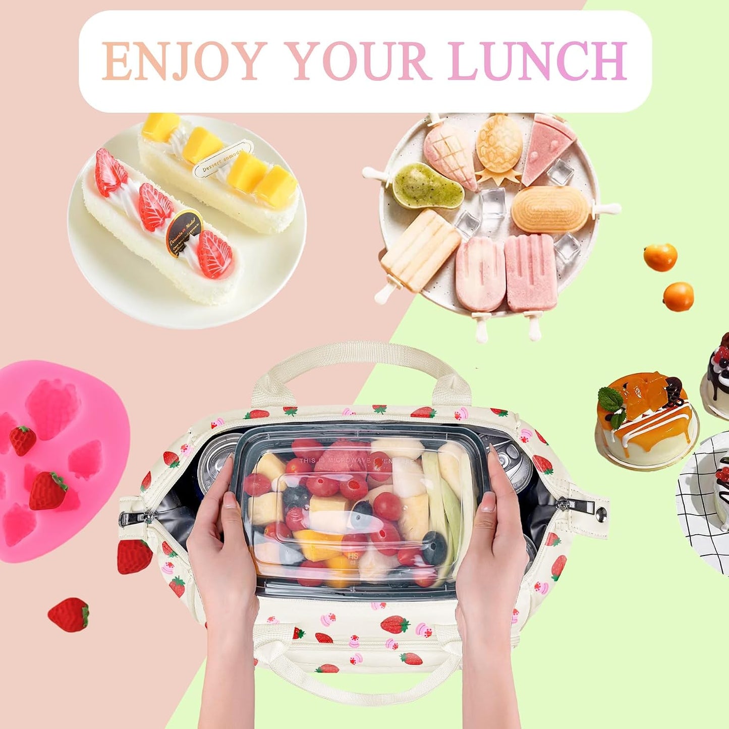 TuErCao Small Lunch Bag Lightweight Insulated Lunch Box for Women Work Portable Soft Cooler for Picnic Travel Road Trips, Loncheras para Mujer, Black