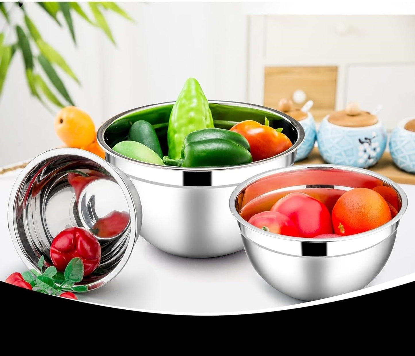 TEEM Stainless Steel 304 Mixing Bowls with Lids, Set of 3 Large Medium Small 1.5L 2L 3L (1.6QT 2.1QT 3.2QT) Food-Grade Metal Nesting Salad Bowls - Rust-Resistant, Dishwasher Freezer Safe