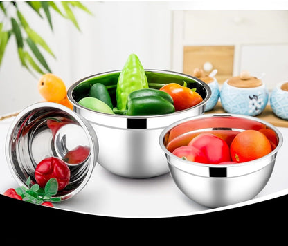 TEEM Stainless Steel 304 Mixing Bowls with Lids, Set of 3 Large Medium Small 1.5L 2L 3L (1.6QT 2.1QT 3.2QT) Food-Grade Metal Nesting Salad Bowls - Rust-Resistant, Dishwasher Freezer Safe