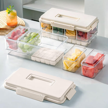MANO 2pack Chilled Condiment Caddy with Lid Iced Snackle Box Container for Fruit Veggie Serving Tray with Handle Divided Garnish Tray Server Outdoor Camping Picnic Fridge Storage white&beige
