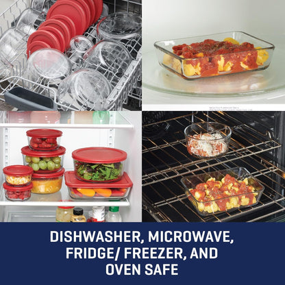 Anchor Hocking 12 Piece Glass Storage Containers with Lids (6 Glass Food Storage Containers & 6 Navy Blue SnugFit Lids)