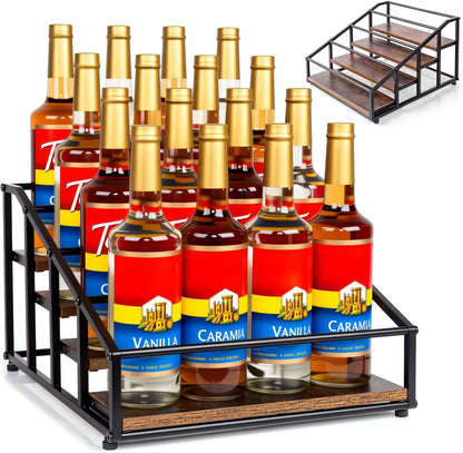kimilus Coffee Syrup Organizer Rack, Liquor Bottle Display Shelf, 2 Tier 10 Syrup Bottles Holder Stand for Coffee Bar Kitchen Small Wine Rack for Family Storage for Syrup Wine Dressing