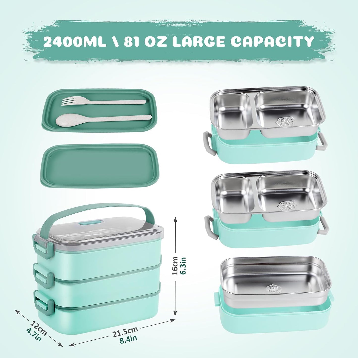 Stainless Steel Bento Box for Adults&Kids,Japanese Leakproof Lunch Box Divided Food Meal Storage Containers Set Stackable 2 Layer for Children School Picnic Beige