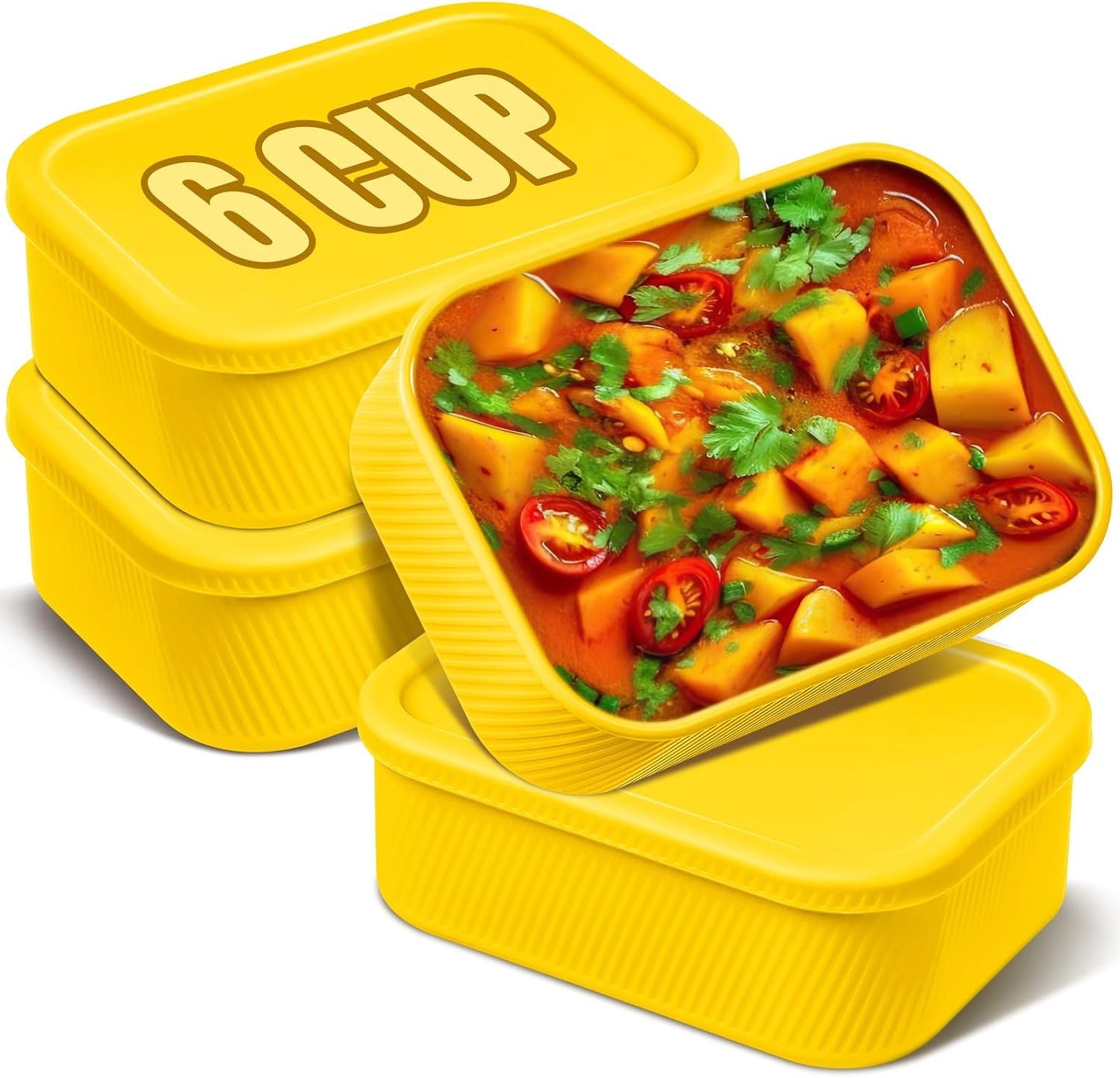 Nuogo 4 Pcs 6 Cup Silicone Freezer Trays with Lid Soup Containers Reusable Freezer Silicone Molds Rectangle Containers Ice Trays for Soups Sauces Stews Curries, Yellow