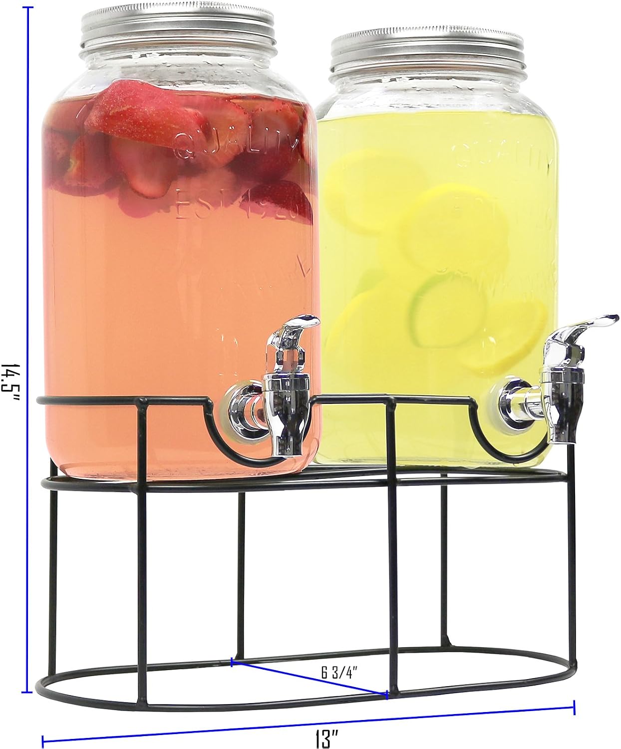 Estilo Gallon Drink Dispenser with Stand - Glass Beverage Dispenser with Stand for Weddings - Sun Tea Jar with Spigot 1 Gallon - Countertop Glass Water Dispenser for Lemonade and Parties