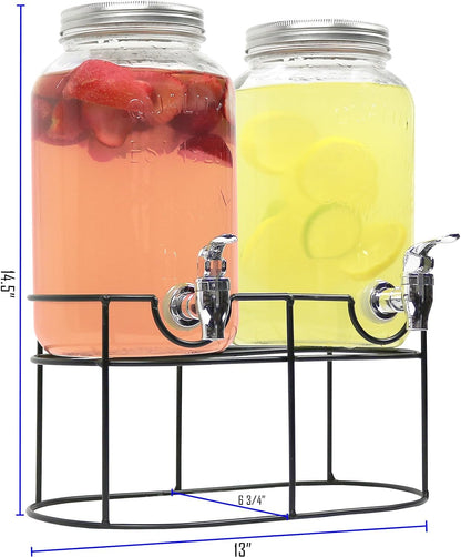 Estilo Gallon Drink Dispenser with Stand - Glass Beverage Dispenser with Stand for Weddings - Sun Tea Jar with Spigot 1 Gallon - Countertop Glass Water Dispenser for Lemonade and Parties