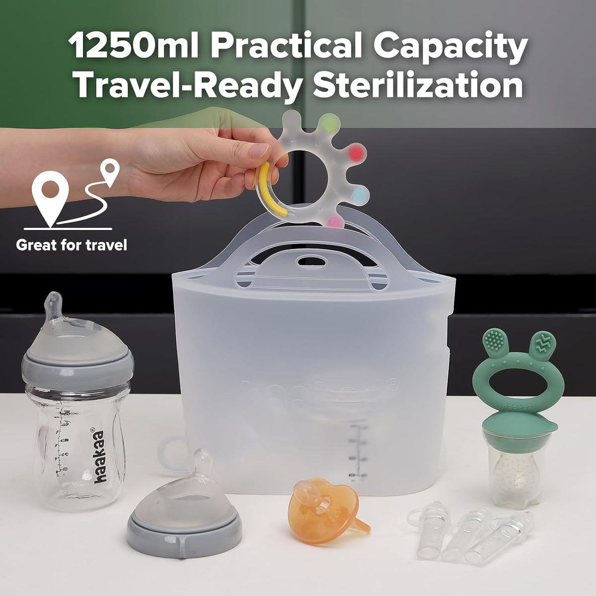 Haakaa Silicone Microwave Steamer & Steriliser Bag, 70oz/2000ml Large Capacity Reusable Steaming Bags for Baby Bottles, Breast Pump, Accessories, Pacifiers,Teethers, Great for Home&On The Go, Grey/1PC