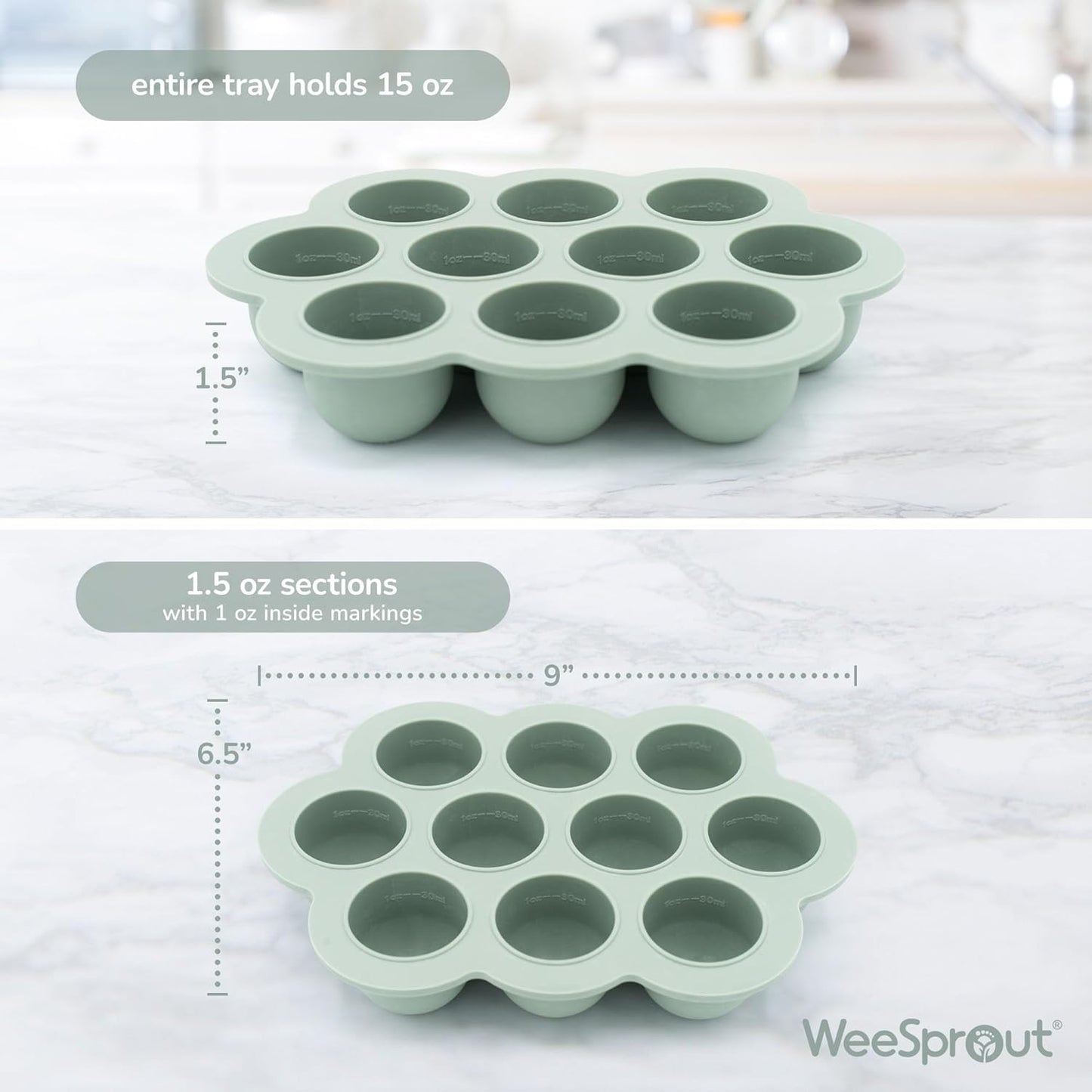WeeSprout Silicone Freezer Tray with Clip on Lid Perfect Food Storage Container for Homemade Baby Food, Vegetable, Fruit Purees, and Breast Milk (Bright Blue, Six 3 Ounce Sections)