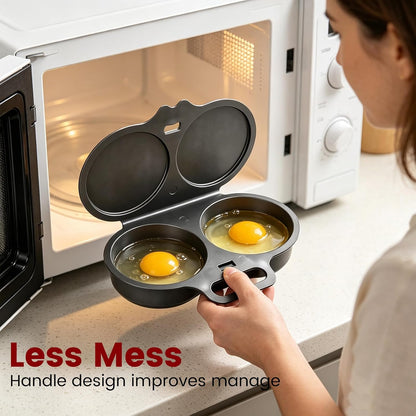 Dual Cavity Microwave Egg Poacher with Lid and Handle, Dark Gray