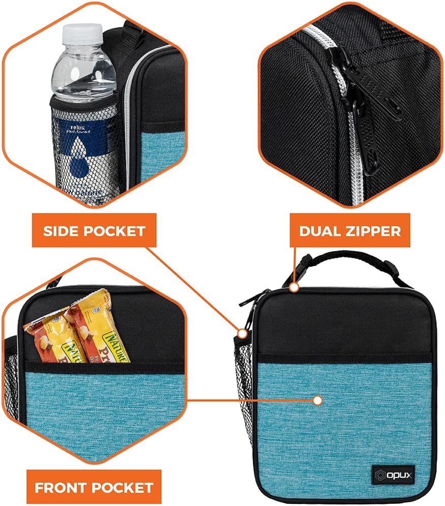 opux Premium Insulated Lunch Box, Soft School Lunch Bag for Kids Boys Girls, Leakproof Small Lunch Pail Men Women Work, Reusable Compact Cooler Tote Lunchbox for Office Adult, Black