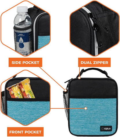 opux Premium Insulated Lunch Box, Soft School Lunch Bag for Kids Boys Girls, Leakproof Small Lunch Pail Men Women Work, Reusable Compact Cooler Tote Lunchbox for Office Adult, Black