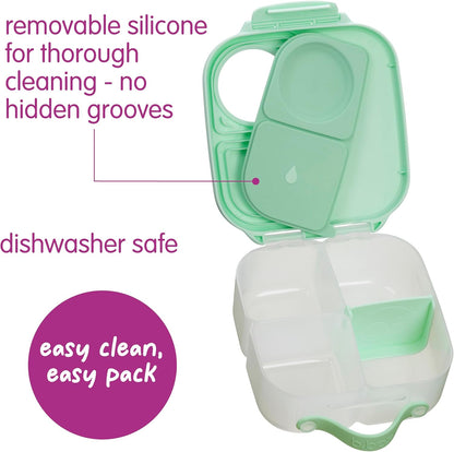 b.box Mini Lunch Box 2-Pack, Leak Proof Bento Box for Kids, 3 Compartment Snack Containers Ages 3+, Lunchbox for Daycare + School, Dishwasher Safe, BPA-Free, PFAS-Free, 4.25 Cup - Blue + Green