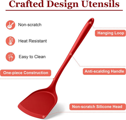 LIANYU Non-Toxic Silicone Kitchen Utensils Set, 8 Piece Non-Scratch Cooking Spoons & Spatulas, Stainless Steel Core, Heat Resistant & Dishwasher Safe, Khaki