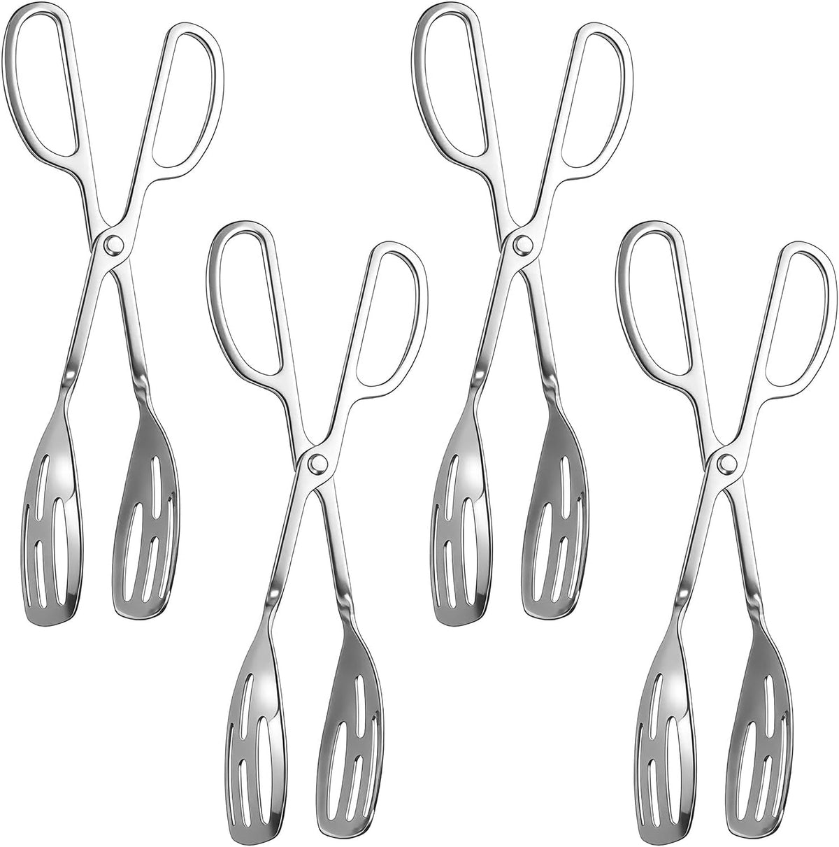 4 Pcs Silver Serving Tongs, 10 Inch Stainless Steel Salad Tongs Non-Slip Buffet Tong for Steak, Salad, Fruit, Snack, Barbecue