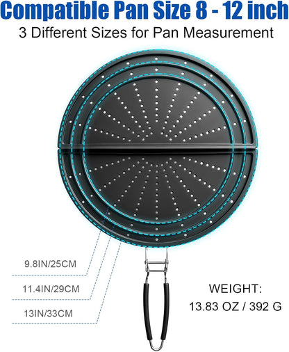 Snowyee Foldable Splatter Screen for Frying Pan, Silicone Grease Splatter Guard Include 3 Different Size 13/11.42/9.84 inch or 33/29 / 25 cm for Kitchen Cooking Pan Cover (13 inch/Black)